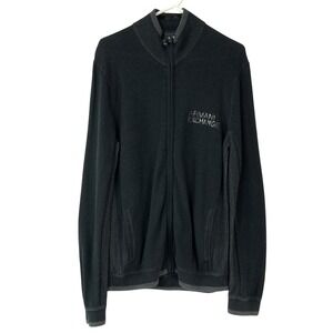 Armani Exchange Black Full Zip Sweater Medium Mock Neck Long Sleeve Logo Print